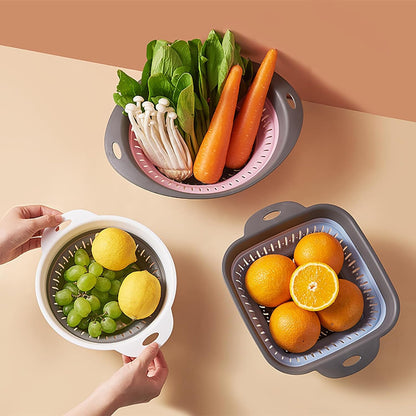 Collapsible Kitchen Colander and Strainer Set - Round Folding Food Strainer, Space-Saving Silicone Colander for Pasta, Vegetables & Fruits, Dishwasher-Safe Colander, Easy Storage Colander for Kitchen