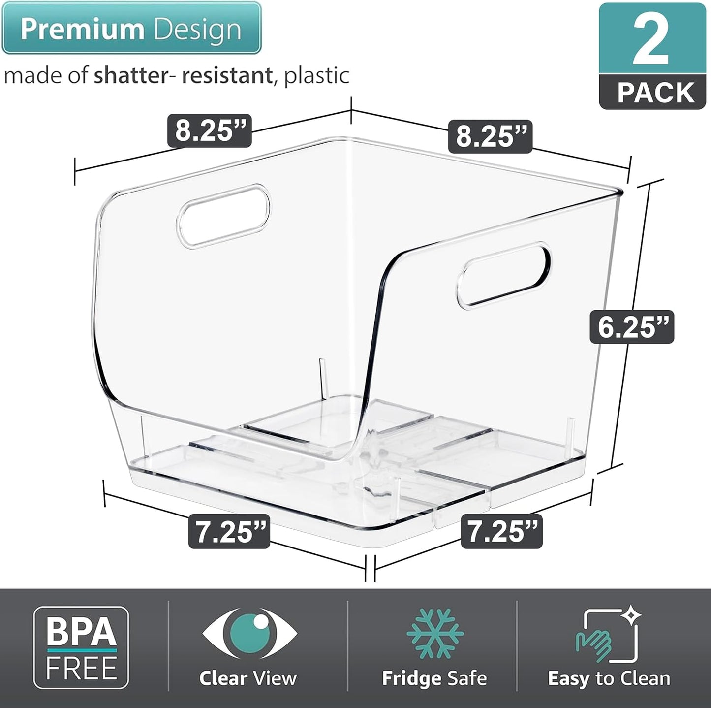 Sorbus Stackable Storage Bins Open Front - Clear Stackable Storage Bins - Pantry Bins for Storage and Organization - Acrylic Stackable Bins for Kitchen - Clear Pantry Organizer Bins (Medium 2 Pack)