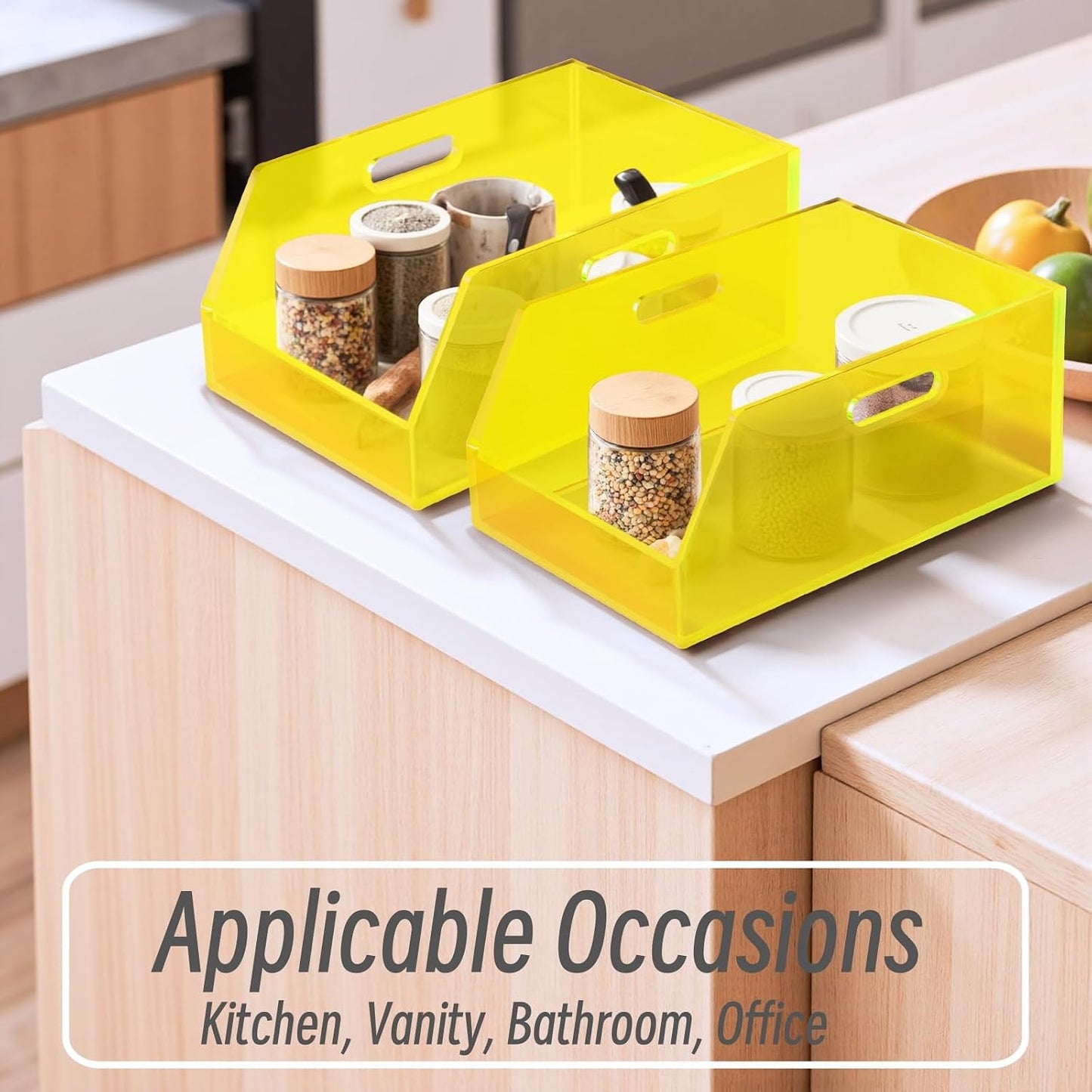 Gelite Stackable Storage Bins Open Front Clear Organizer Bins with Handles Acrylic Storage Container for Pantry Kitchen Cabinet Bathroom Closet Office Organization, 11.4x7.5x5.1''
