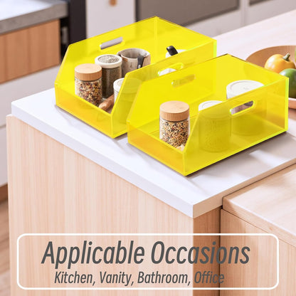 Gelite Stackable Storage Bins Open Front Clear Organizer Bins with Handles Acrylic Storage Container for Pantry Kitchen Cabinet Bathroom Closet Office Organization, 11.4x7.5x5.1''