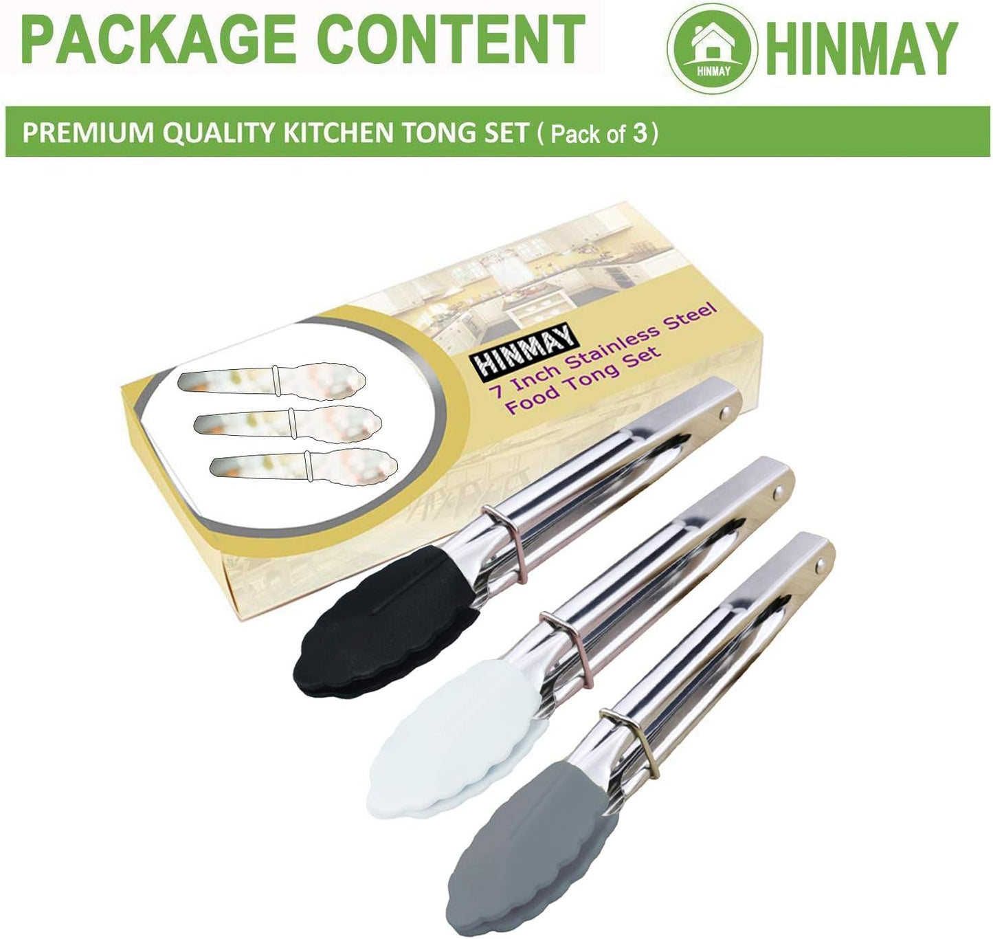 HINMAY Mini Stainless Steel Food Tongs with Silding Rings 7-Inch, Set of 6 | Small Clam Shell Service Tongs for Serving Appetizers, Desserts, Salads, Barbecue and Cooking (Silver)