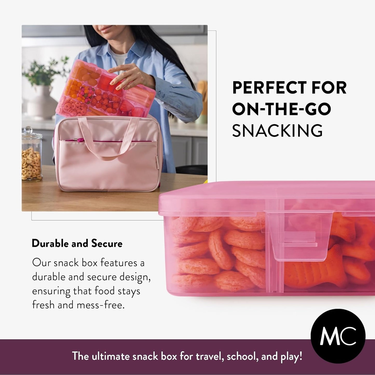Large Kids Snack Box Containers Set of 2 -100 Labels, BPA-Free, Adjustable Compartments, Dishwasher Safe, Reusable Tray, Food Grade, Meal Prep Container, PARENT TESTED PARENT APPROVED AWARD (Clear)