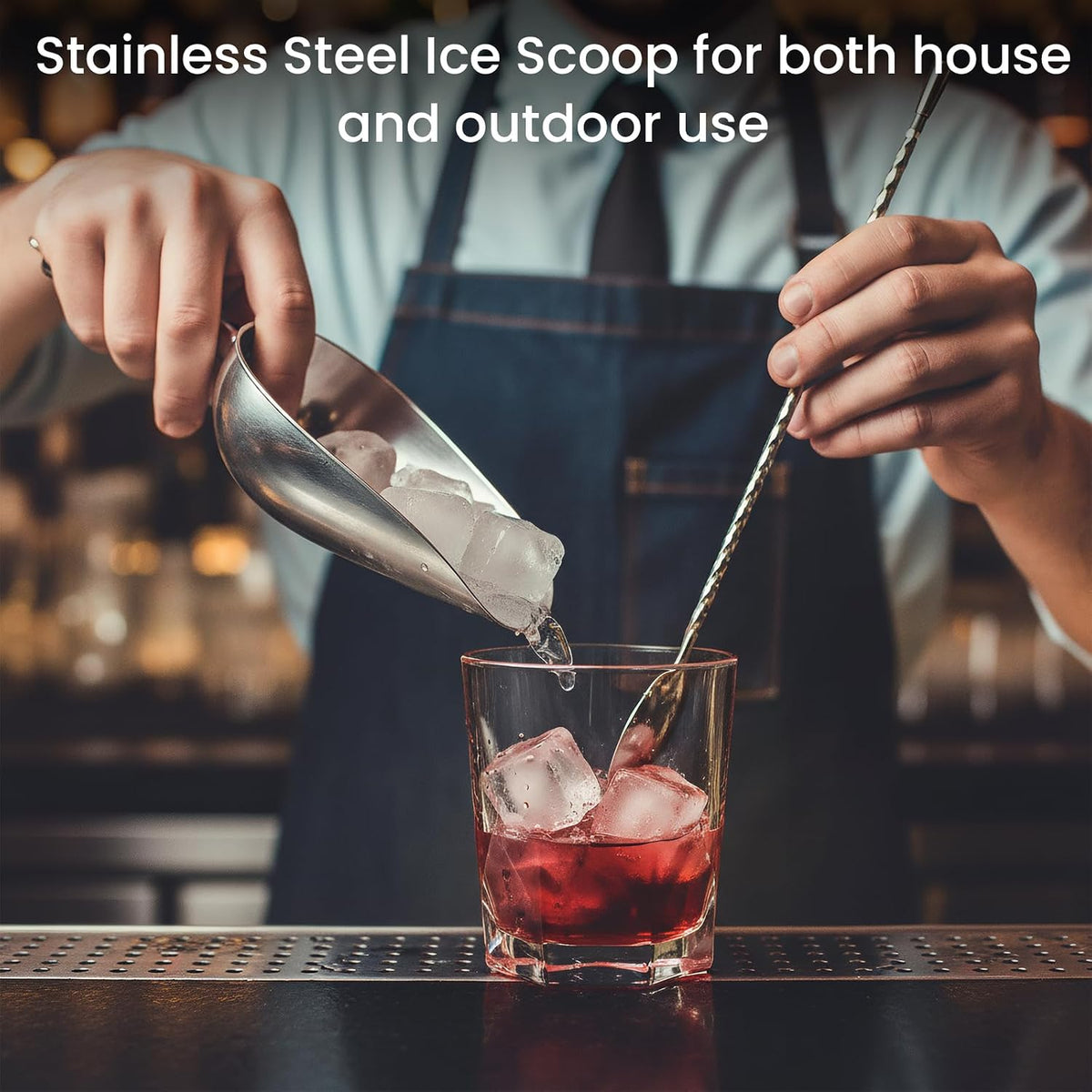 Wapodeai 6oz Stainless Steel Ice Scoop for Freezer with Magnetic Hook