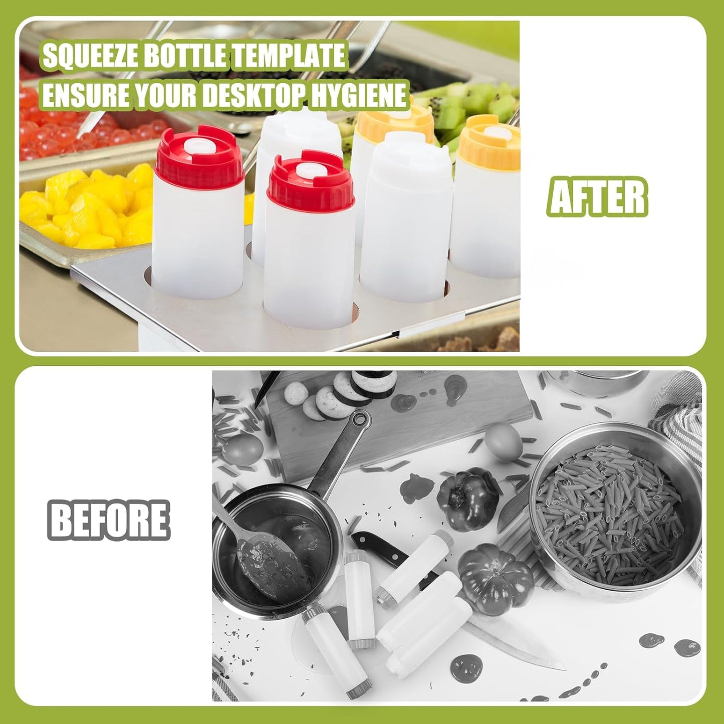 LemonRoad 2 Pack 6 Hole Stainless Steel Squeeze Bottle Template Fits 1/3 Size Food Pan Holds Six 75mm Diameter Bottles for Restaurant Kitchen Sauces Dressings or Condiments Convenient Storage