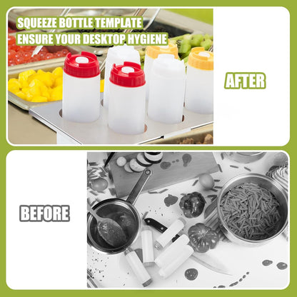 LemonRoad 2 Pack 6 Hole Stainless Steel Squeeze Bottle Template Fits 1/3 Size Food Pan Holds Six 75mm Diameter Bottles for Restaurant Kitchen Sauces Dressings or Condiments Convenient Storage