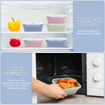 Mifoci 6 Pcs Silicone Containers for Food Collapsible Food Storage Containers with Airtight Lids Stacking Leftover Foods Storage Lunch Box for Freezer Microwave Dishwasher Safe(Morandi,18.6 oz)