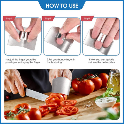 11 Pieces Finger Guard Set for Cutting Include 4 Stainless Steel Knife Cutting Protector 2 Thumb Guard Protector 2 Finger Cots Potato Butter Lettuce Crinkle Cutter Onion Holder Slicer Mandoline Slicer
