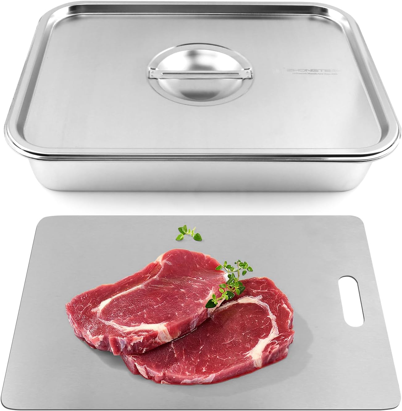Grilling Prep and Serve Tays, 4pcs Stainless Steel Large Capacity Food Prep Tray Grill Carry System, BBQ Grill Tray Set Marinade Container with Lid and Cutting Board for Outdoor(Color:Silver)