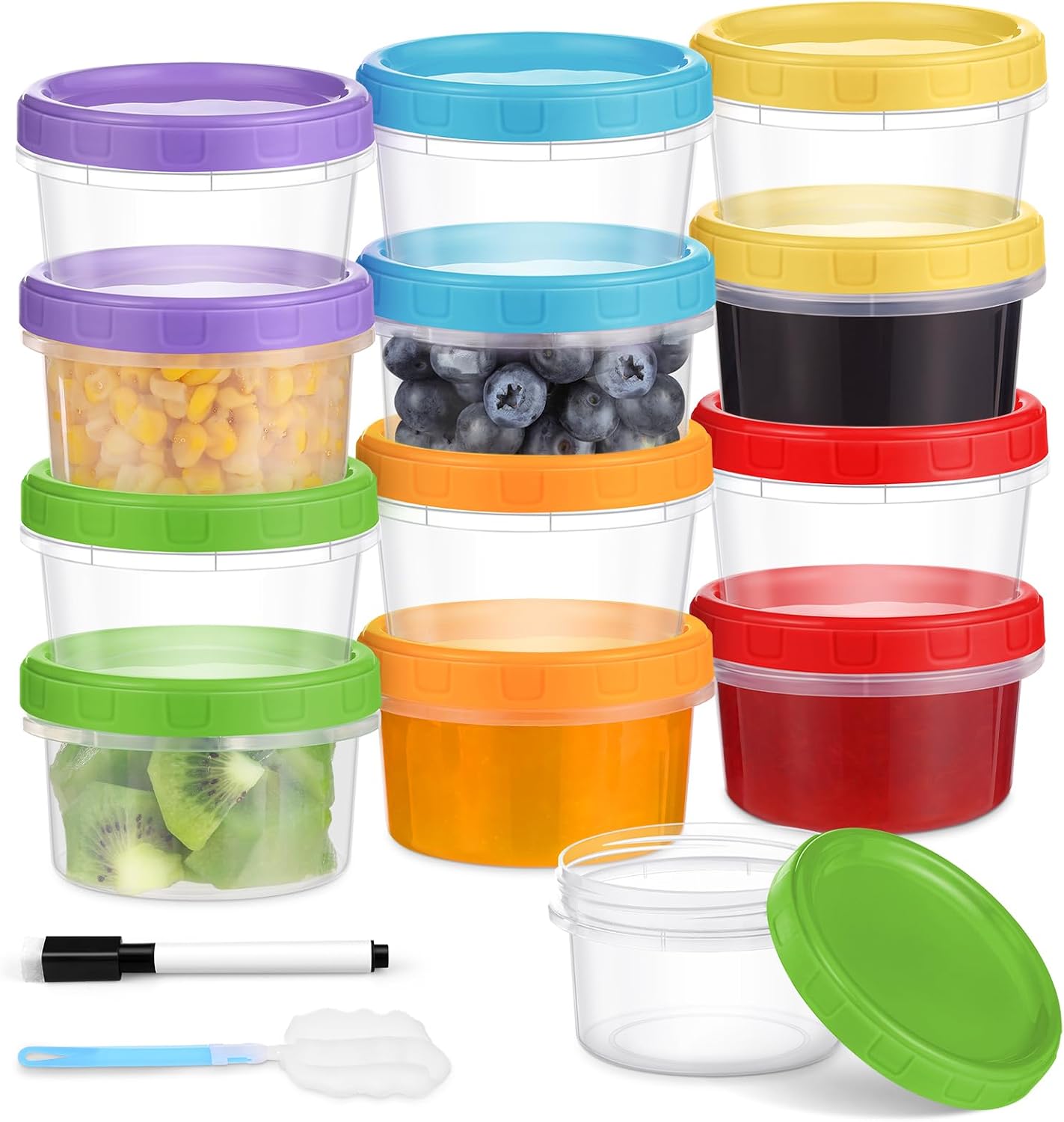 10 oz Plastic Containers with Lids, 12 Pack Stackable Small Freezer Container, Reusable Clear Food Storage Meal Prep Containers for Snack Fruit, Microwave & Dishwasher Safe