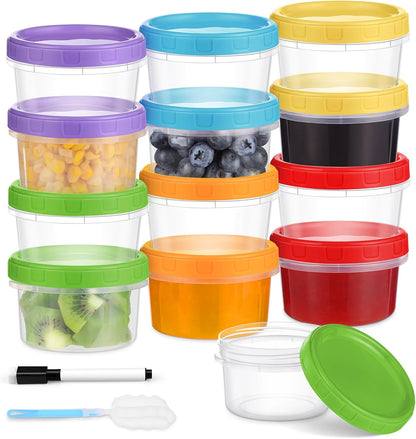 10 oz Plastic Containers with Lids, 12 Pack Stackable Small Freezer Container, Reusable Clear Food Storage Meal Prep Containers for Snack Fruit, Microwave & Dishwasher Safe