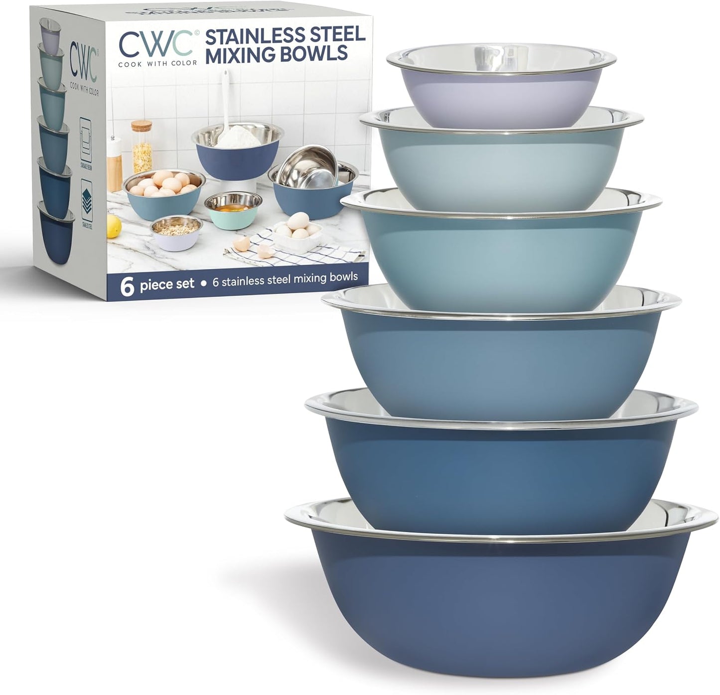 COOK WITH COLOR Stainless Steel Mixing Bowls Set - Nesting Bowls, 6 Pieces, Rose