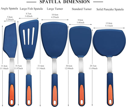 To encounter 3 Pieces Silicone Spatula Set, Heat Resistant Flexible Turner Spatulas, Nonstick Cookie Spatula, Fish Spatula, Dishwasher Safe, Navy Blue