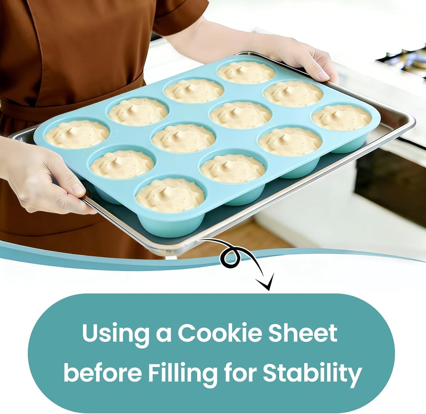 CAKETIME Silicone Mini Muffin Pan, 24 Cups Nonstick Mini Cupcake Pan for Baking Muffin, Cupcake, Egg Bites, Fat Bomb, Light Blue