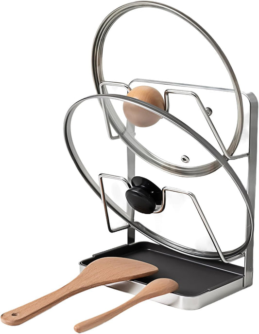 304 Stainless Steel Pot Lid Holder & Spoon Rest with Removable Drip Tray