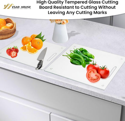 Tempered Glass Cutting Boards for Kitchen, Set of 2 Gold Glass Chopping Boards, 16"x12" & 12"x8" Cutting Boards With NonSlip Feet, Scratch Resistant, Heat Resistant, Easy to Clean
