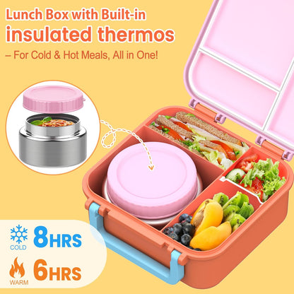 JOOPETALK Bento Lunch Box Set for Kids with 9oz Soup Thermo, Insulated Lunch Bag,Leak-proof BPA-free Lunch Food Container with 3-4 Conpartments for School Travel-Blue