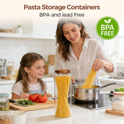 ComSaf 2Pcs (4.2Qt) Wide-Mouth Flour Sugar Storage Containers - Include Scoops & Labels, Easy to Scoop & Airtight, Large Glass Jar for Bakers to Store Bulk Flour, Rice, and Dry Goods in Kitchen Pantry