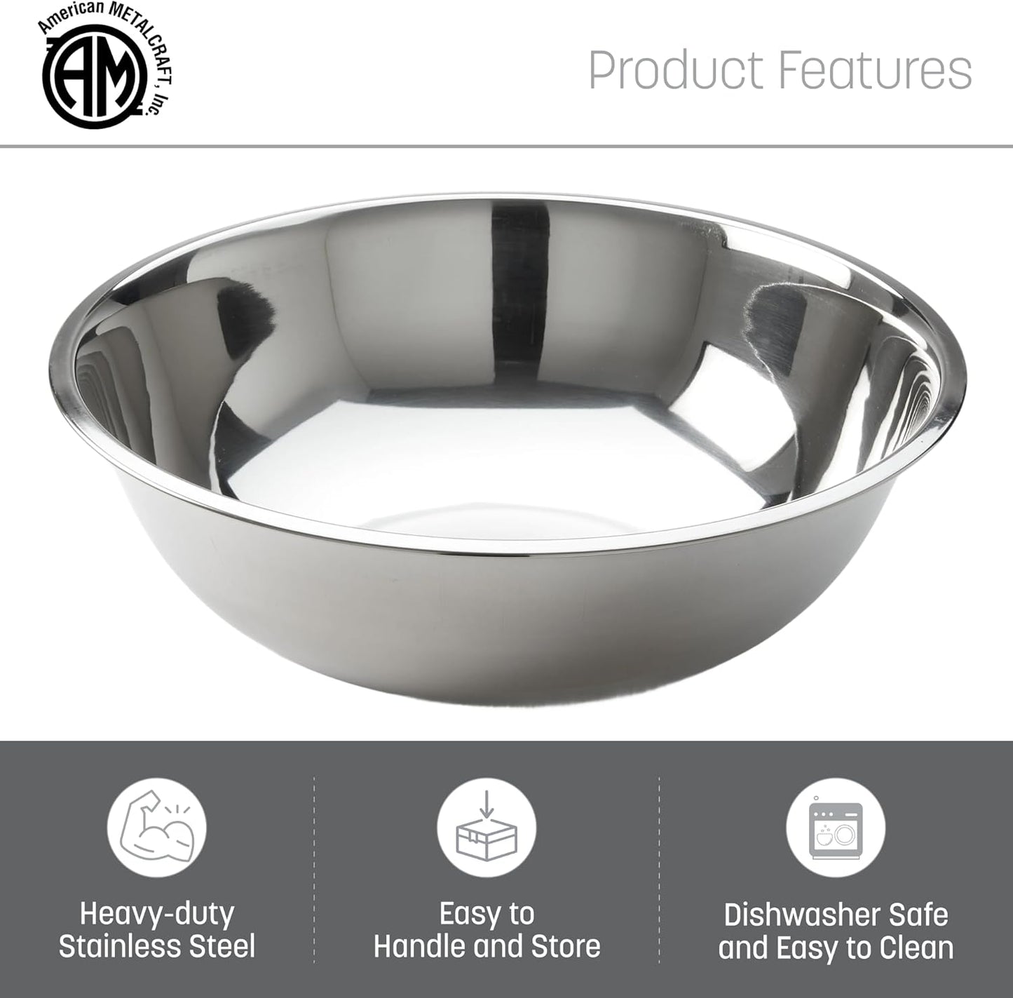 American Metalcraft 16" Stainless Steel Mixing Bowl - 13-Quart Durable Metal Bowls for Mixing, Large Stainless Steel Bowl