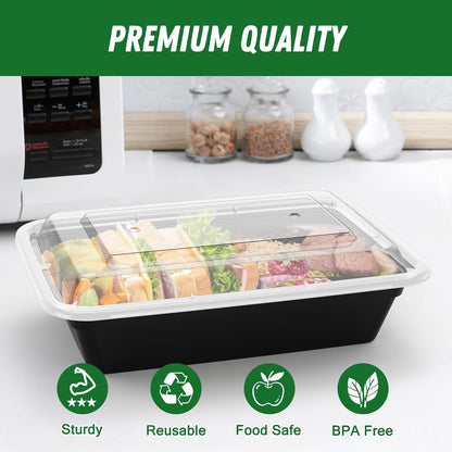 Dealusy 50 Pack (100-Piece) 24 oz Meal Prep Containers Reusable with Lids, Sturdy Leakproof & Food Safe, Microwave, Freezer, Dishwasher Safe Prep Containers, To Go Take Out Plastic Food Storage