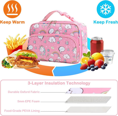 FlowFly Kids Lunch box Insulated Soft Bag Mini Cooler Back to School Thermal Meal Tote Kit for Girls, Boys, Astronaut - Colors B