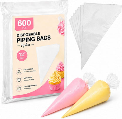 Disposable Piping Bags 12 Inch, Tipless Icing Piping Bags Non-Slip Anti Burst Disposable Pastry Bags for Cream Frosting, Cakes, Chocolate, Cupcakes and Cookies Decoration Supplies