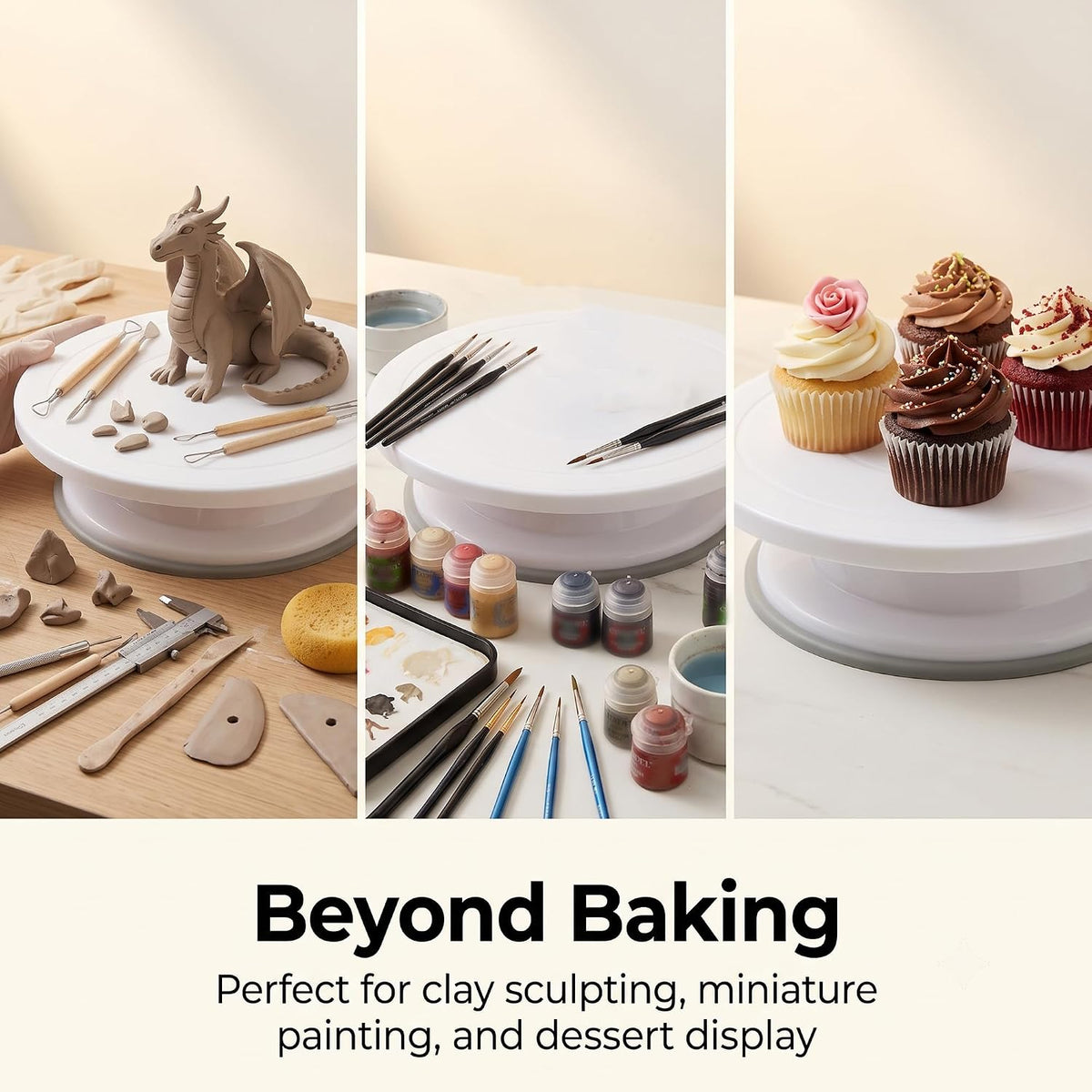3 Pcs 11 Inch Rotating Cake Turntable, Smooth 360° Revolving Cake Stand