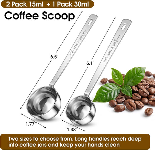 3PCS Coffee Scoop, 1 Tbsp 15ml 2 Tbsp 30ml Stainless Steel Measuring Spoon