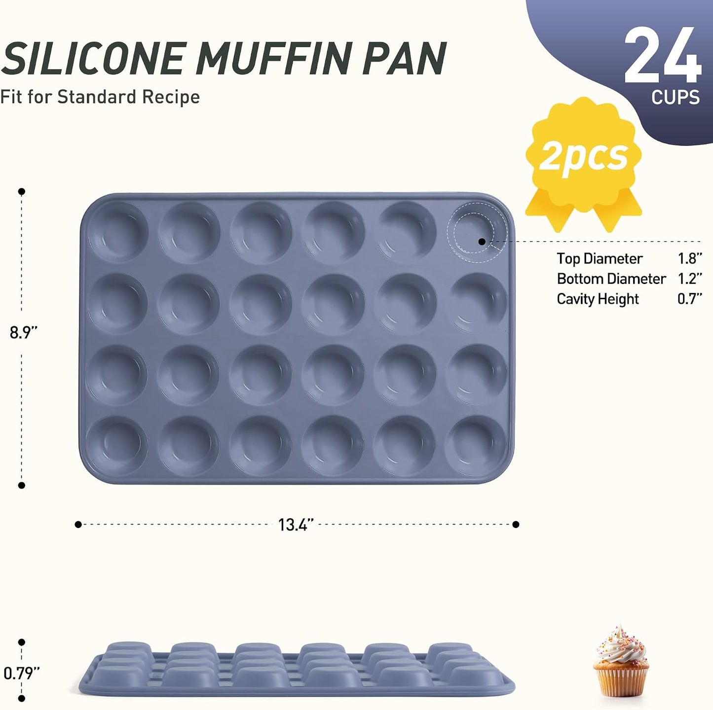 2 Pack 12 Cups Silicone Muffin Pan with Metal Reinforced Frame Regular Size Silicone Molds Cupcake Cake Baking Pans Cookie Baking Chocoflan Cupcake Mold Nonstick Muffin Tin Home Baking Supplies