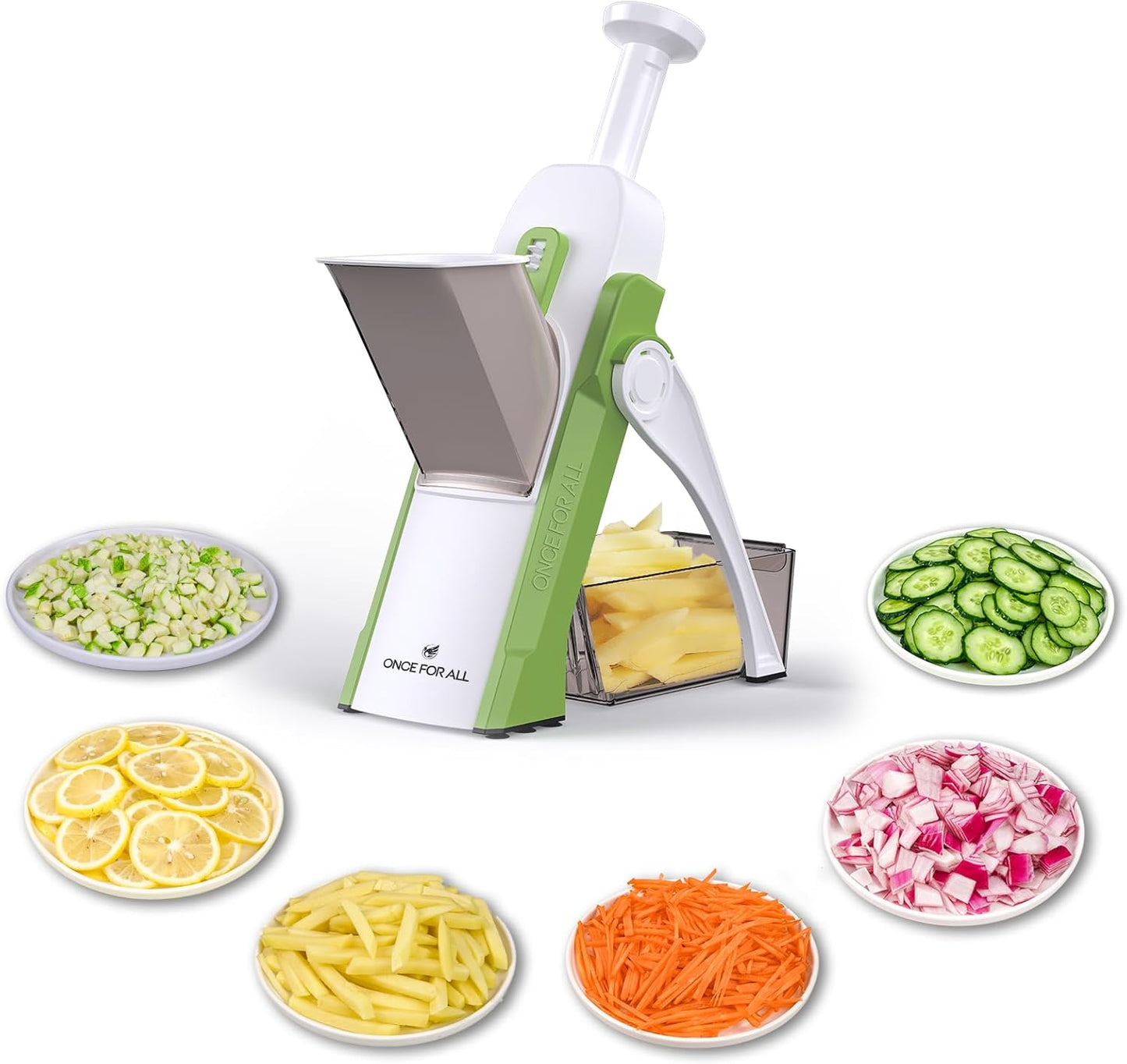 ONCE FOR ALL Safe Mandoline Slicer 5 in 1 Vegetable Chopper Food Potato Cutter, Strips Julienne Dicer Adjustable Thickness 0.1-8 mm Kitchen Chopping Artifact Fast Meal Prep (Gray)