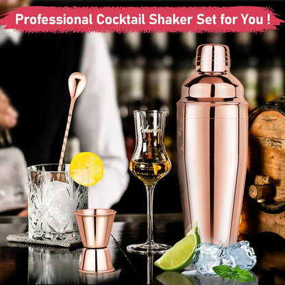 24oz Cocktail Shaker Set Martini Shaker Set Bartender Set with Margarita Mixer Drink Shaker, Measuring Jigger and Mixing Spoon - Professional 18/8 Stainless Steel Bar Tools for Mixed Drinks