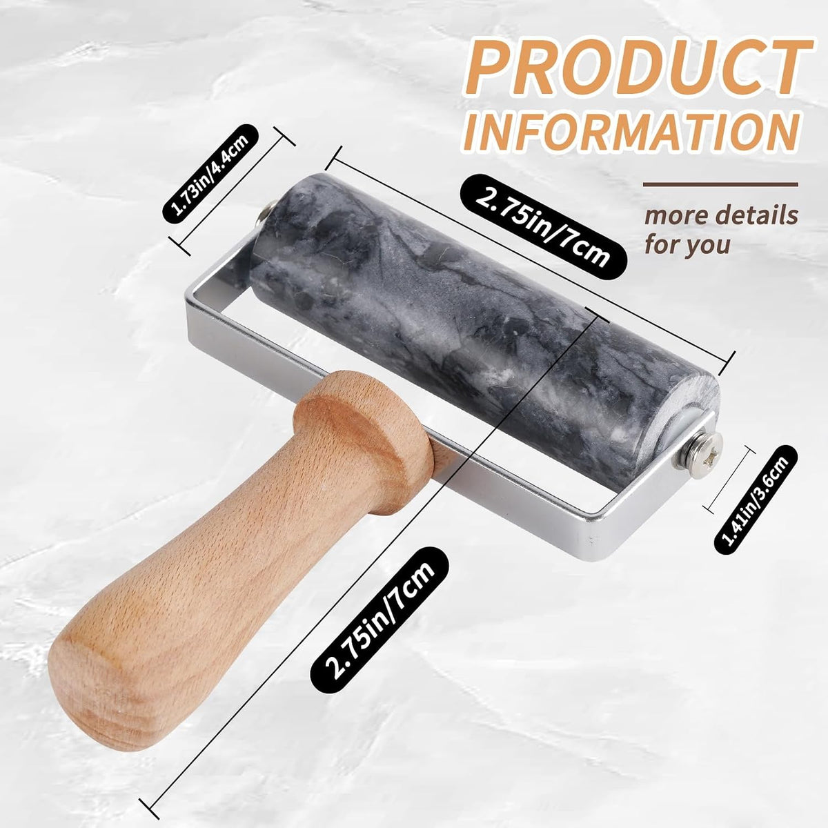 Small Marble Rolling Pin Pizza Roller for Baking (Type B Black)