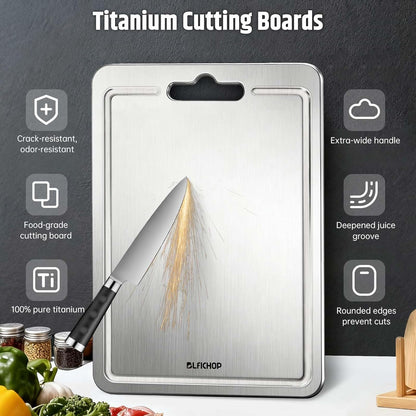100% Pure Titanium Cutting Boards with Juice Groove, Metal Chopping Boards for kitchen Double-Sided Non-Toxic Cutting Borad Meat, Vegetables and Fruits, Dishwasher Safe, Grey (18 * 12in）