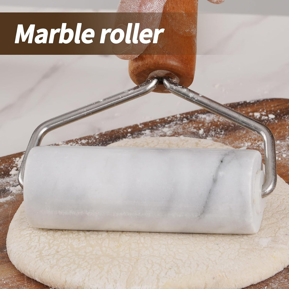 Small Marble Rolling Pin Pizza Roller for Baking (Type B Black)