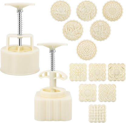 Luxiv 50g Mooncake Mold Set, 12 Patterns Round And Square Hand Press Molds