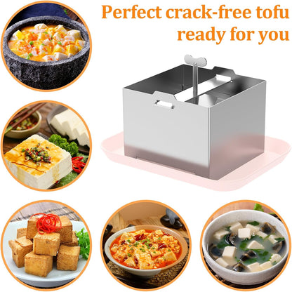 Tofu Press Kit Food Grade 304 Stainless Steel Tofu Maker with Gauze and Drip Tray Detachable and Pressure Adjustable Press Maker for Homemade Cheese yogurt(Large)
