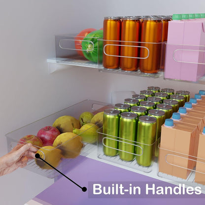 Bahoki Essentials Set of 4 Kitchen Pantry Bins - Clear Plastic Storage for Freezer and Refrigerator - Kitchen Organizer for Snack, Drink, Fruit and Vegetables - Multifunctional Stackable Home Bins