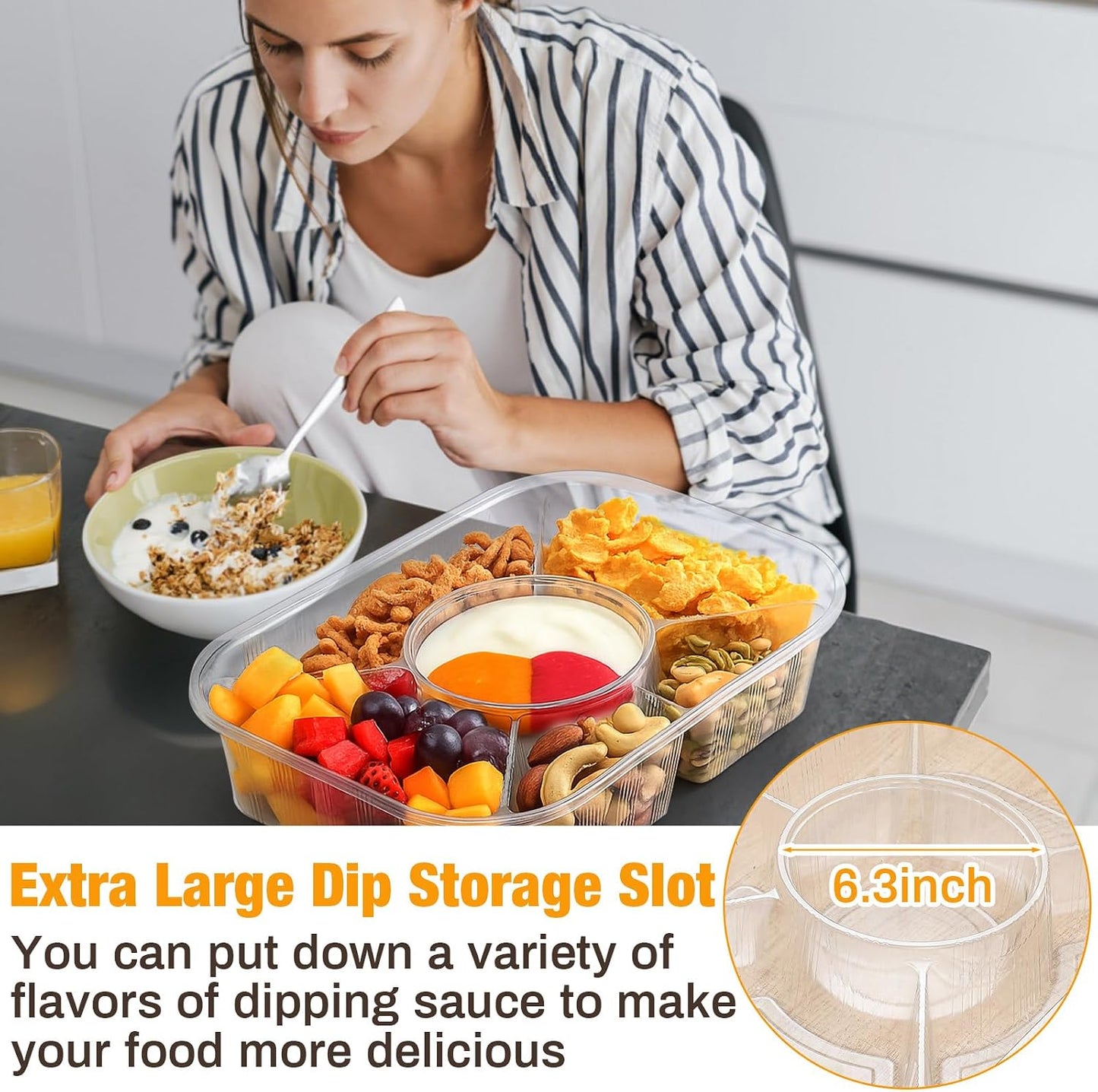 Shellwei 4 Pcs Jumbo Veggie Tray 15.6" x 11.2" x 3" Chip and Dip Platter Nacho Tray Disposable Catering Trays with Lids Divided for Veggie, Charcuterie, Taco, Salad in Party/Buffet/Travel (No Lid)