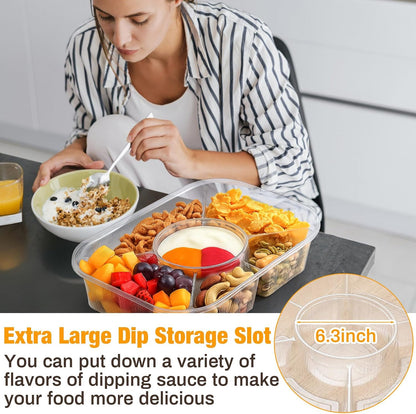 Shellwei 4 Pcs Jumbo Veggie Tray 15.6" x 11.2" x 3" Chip and Dip Platter Nacho Tray Disposable Catering Trays with Lids Divided for Veggie, Charcuterie, Taco, Salad in Party/Buffet/Travel (No Lid)