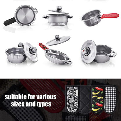 Geiserailie 8 Pcs Cast Iron Skillet Handle Cover Heat Resistant Pan Handle Sleeve Non Slip Pot Holders Machine Washable Handles Mitts for Kitchen Cooking Tools, 4 Styles(Retro Style)