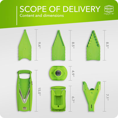 Mandoline Food Slicer Börner V5 (Profi Set) by Reston Lloyd • V-Slicer with 4 Inserts, Docking Station & Food Holder • Made in Germany • Fruit & Vegetable Chopper • Multiple Settings • Color: Purple