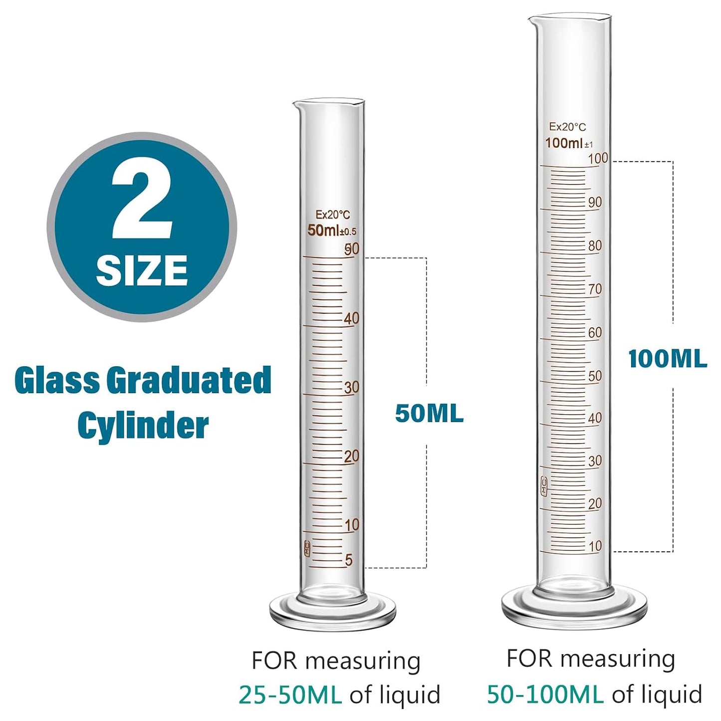Frienda 50/100/250/500/1000ml Glass Beaker Set, 3.3 Borosilicate Low Form Griffin Lab Glassware Include Graduated Cylinder, Beaker, Dropper, Stirring Rod, Measuring Cups for Lab Chemistry (20 Pcs)
