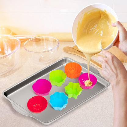 R HORSE 42Pcs Silicone Molds Cupcake 2 Inch Mini Size Reusable Muffins Liners Washable Non-Stick Donut Wrapper Mold Flower Shapes Baking Cups for Pan Oven Microwave Dishwasher