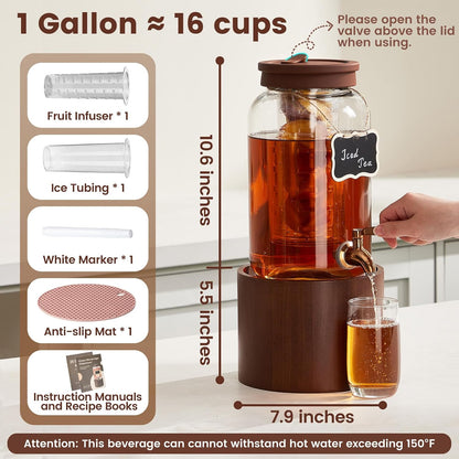 2 * 1 Gallon Glass Drink Dispenser for Parties Beverage Dispenser