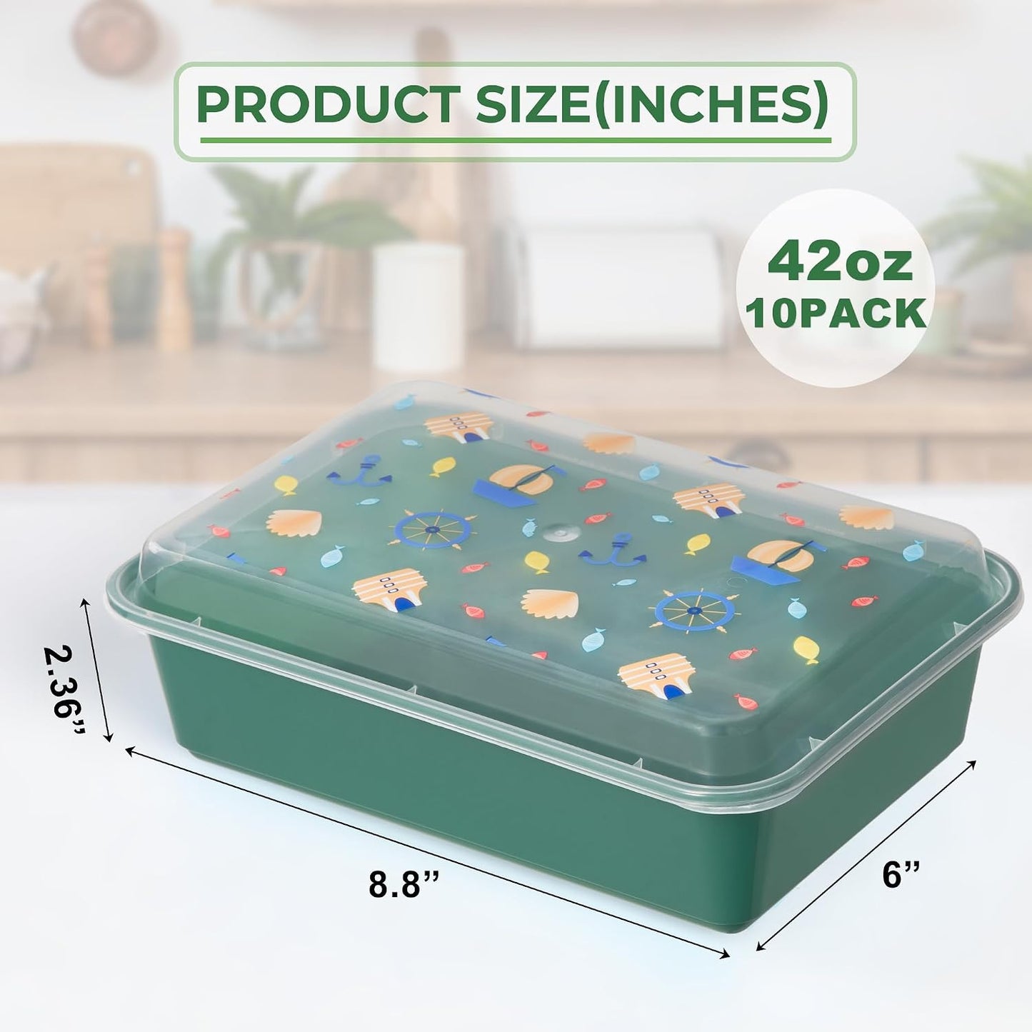 10 Pack 42 oz Meal Prep Containers, Reusable Plastic Food Prep Storage Containers with Printed Lids, Stackable, Leakproof, Microwave & Freezer & Dishwasher Safe,To Go Take Out Box, Avocado