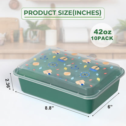 10 Pack 42 oz Meal Prep Containers, Reusable Plastic Food Prep Storage Containers with Printed Lids, Stackable, Leakproof, Microwave & Freezer & Dishwasher Safe,To Go Take Out Box, Avocado