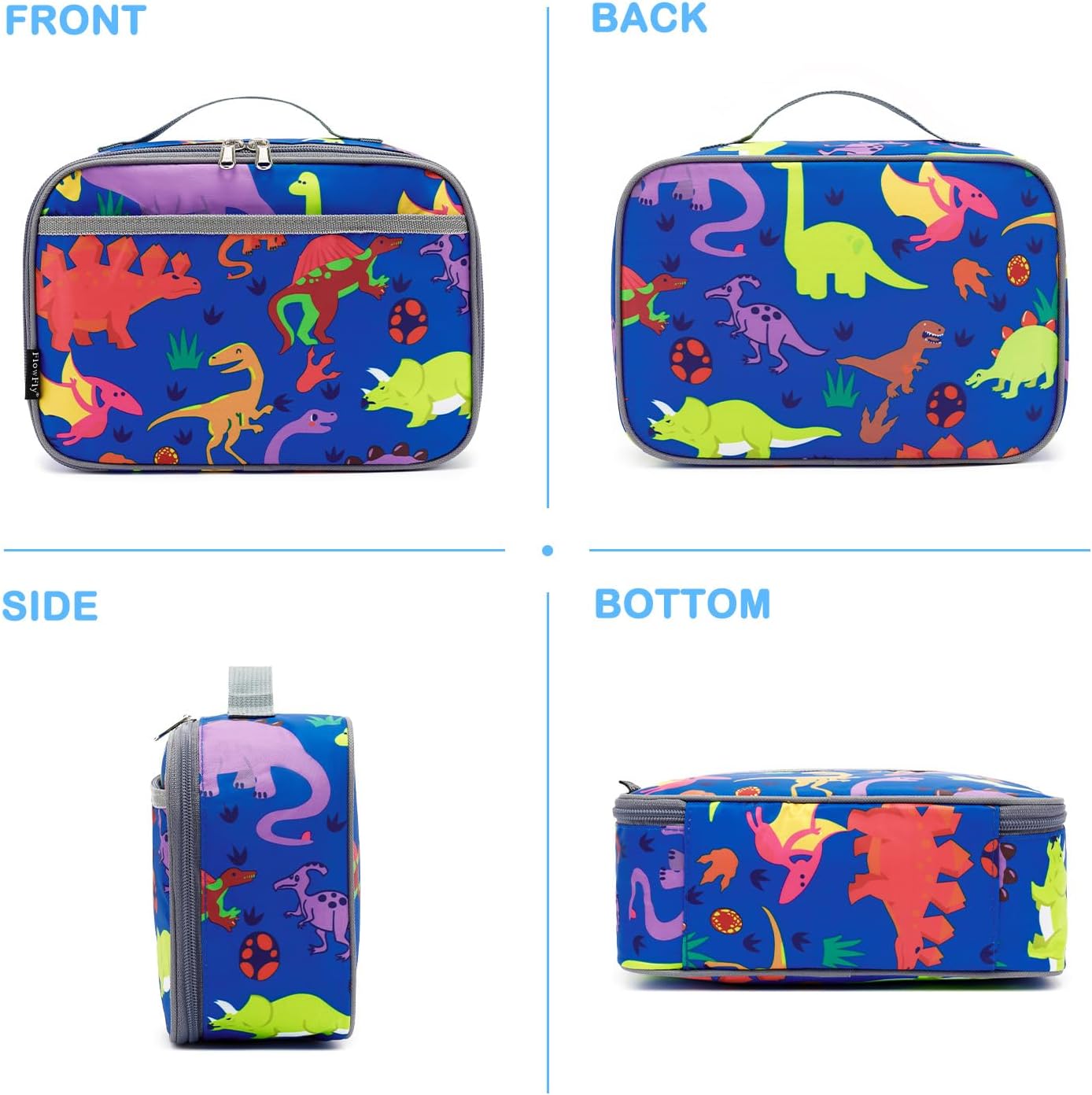 FlowFly Kids Lunch box Insulated Soft Bag Mini Cooler Back to School Thermal Meal Tote Kit for Girls, Boys, Black