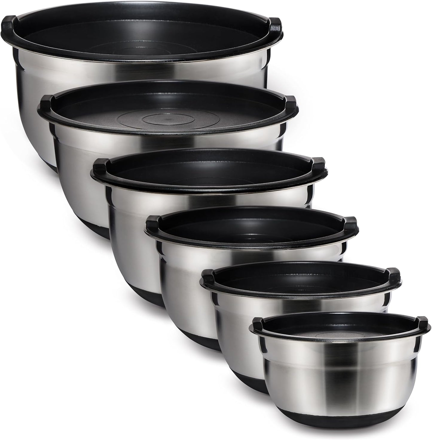 COOK WITH COLOR Stainless Steel Mixing Bowls Set with Lids - Nesting Bowls with Non-Slip Bottom, Sage, 12 Pieces