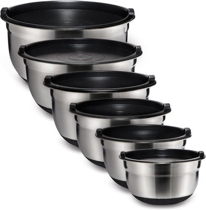 COOK WITH COLOR Stainless Steel Mixing Bowls Set with Lids - Nesting Bowls with Non-Slip Bottom, Sage, 12 Pieces
