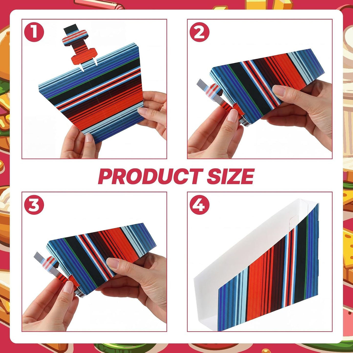 LemonRoad 48 PCS Paper Mexican Taco Holder Disposable Fiesta Taco Shell Holder for Cinco de Mayo Party Bar Serving Set, Fiesta Party Supplies Decorations(Stripe)
