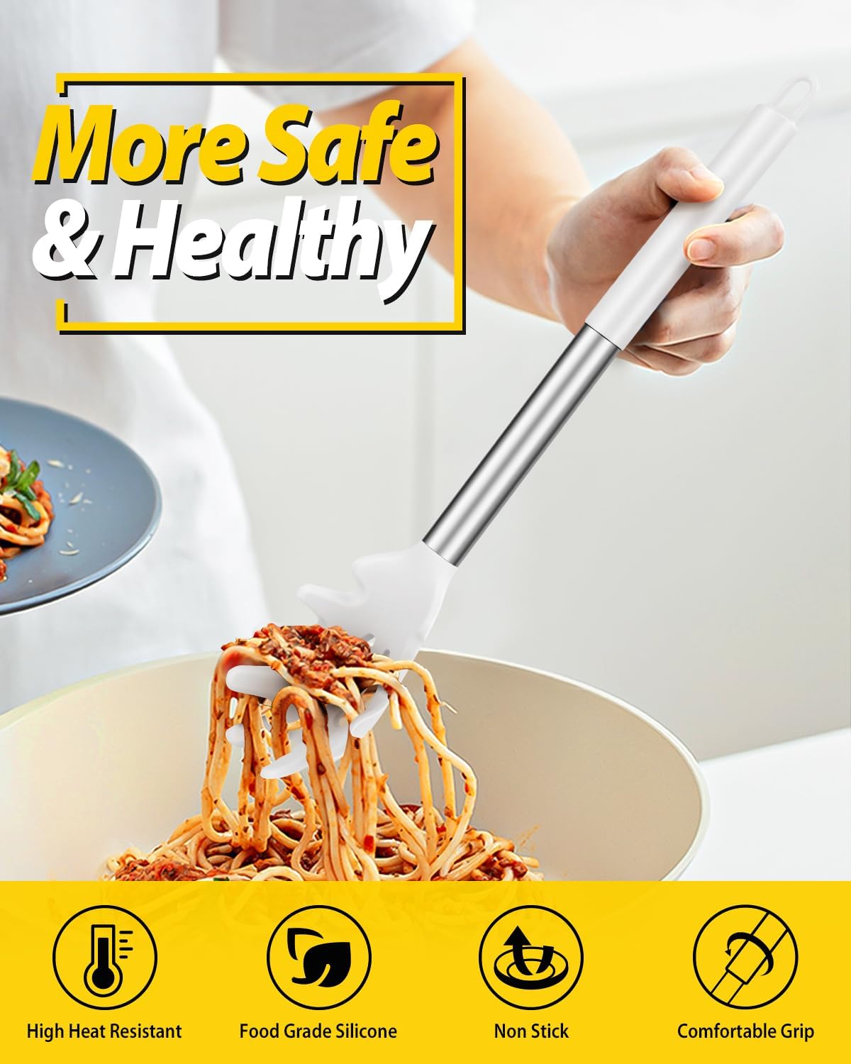 BUNDLEPRO Silicone Soup Ladle and Pasta Spoon Set, 2 Pack, Gray